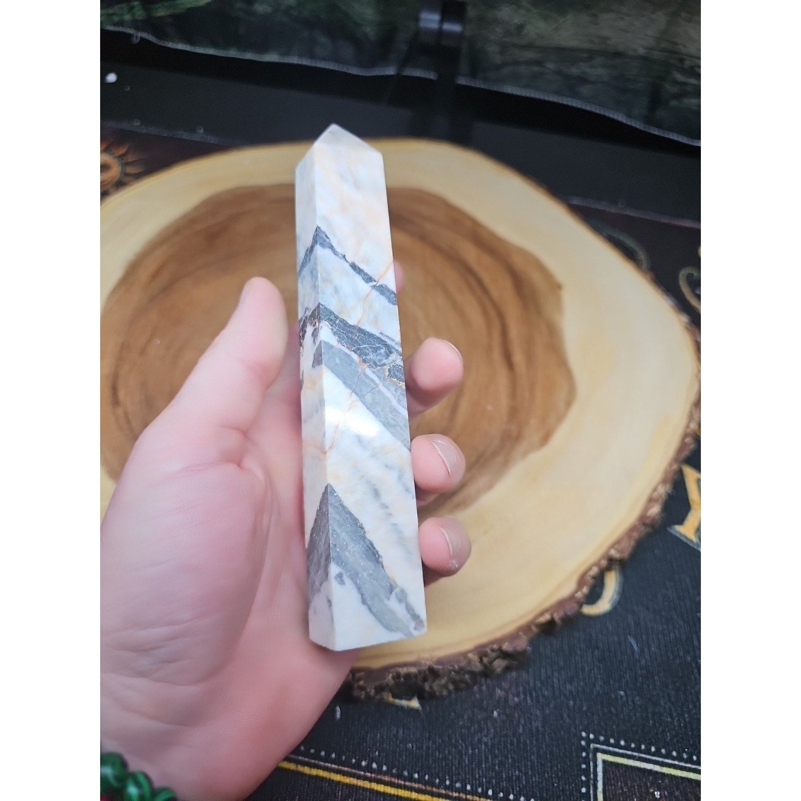 Zebra Stone Tower 347g 6.5in Tall
