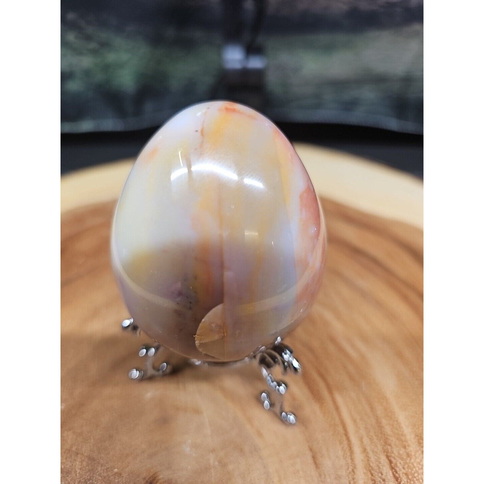 Ocean Jasper Egg Caramel Agate W/Stand 274grams