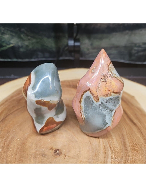 Load image into Gallery viewer, 1.40LB 2Pcs Natural Polychrome Ocean Jasper Crystal Flame Point Carved Healing
