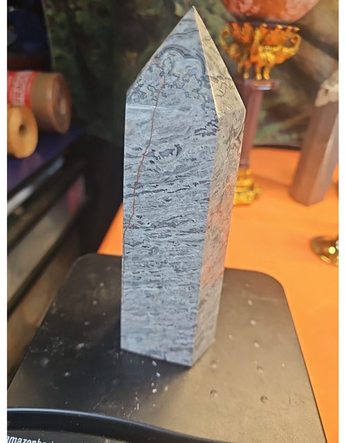 Load image into Gallery viewer, 3.69LB 1Pcs Natural Gray Crazy Lace Jasper Crystal Point Tower Healing
