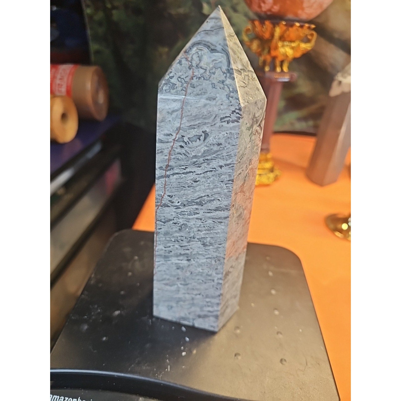 3.69LB 1Pcs Natural Gray Crazy Lace Jasper Crystal Point Tower Healing