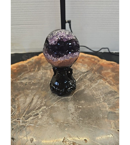 259G Natural Amethyst geode quartz cluster crystal specimen Healing W/Stand