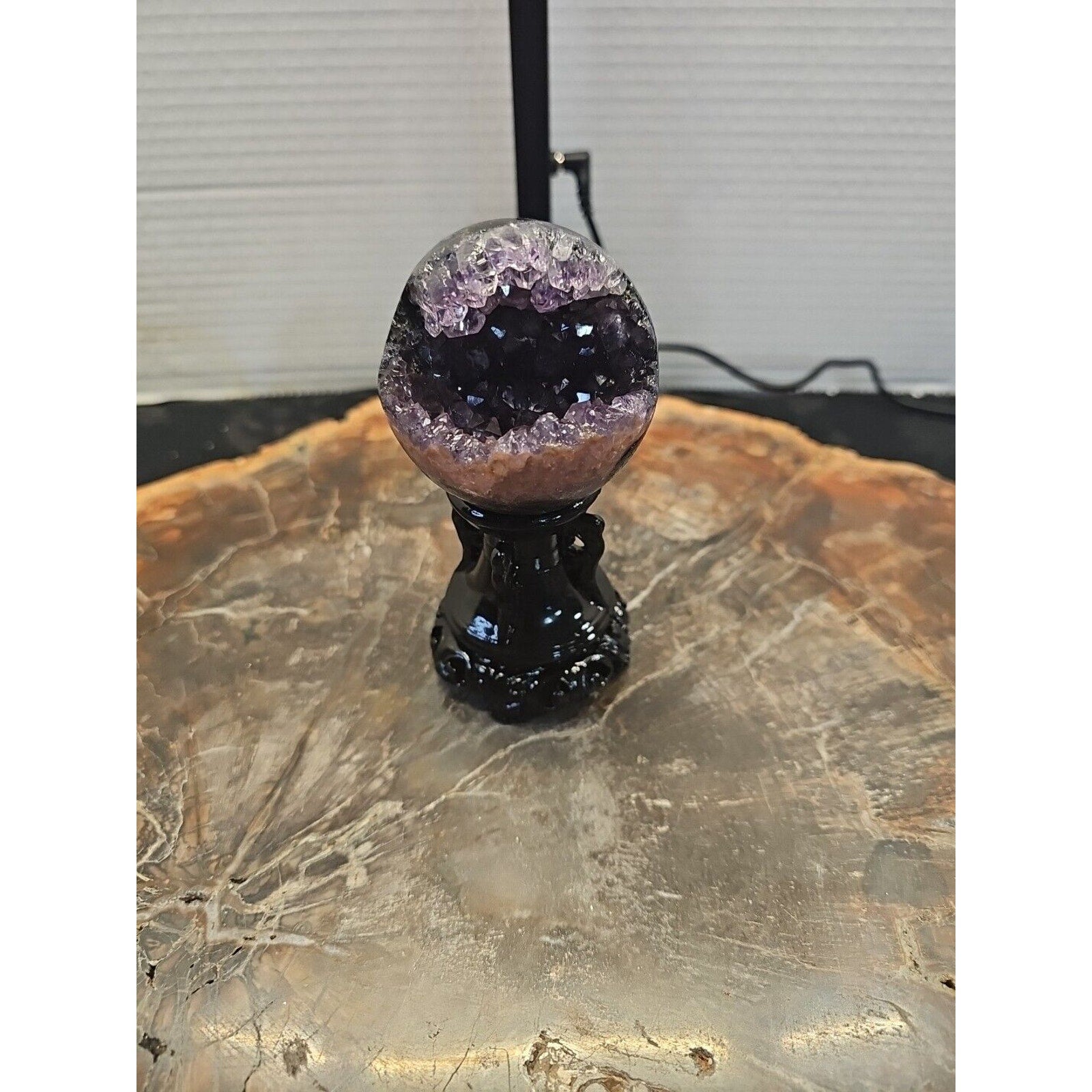 259G Natural Amethyst geode quartz cluster crystal specimen Healing W/Stand