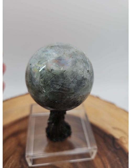 Load image into Gallery viewer, Rainbow Labradorite Sphere .45lb 53mm W/Dragon Stand
