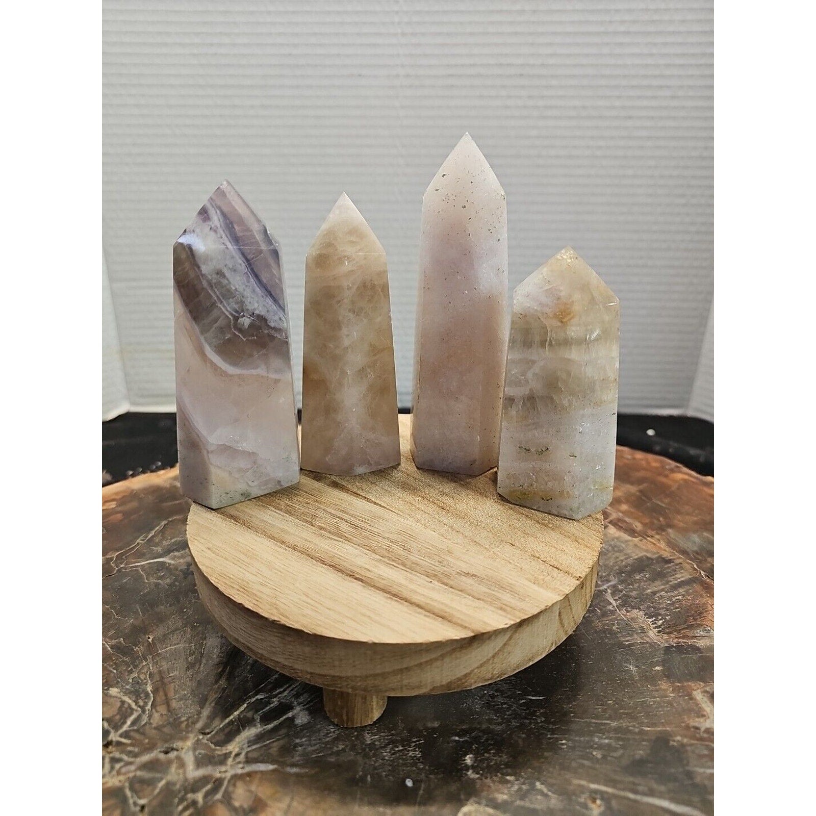 4Pcs Natural Rainbow Fluorite Quartz Crystal Point Tower Polished Healing