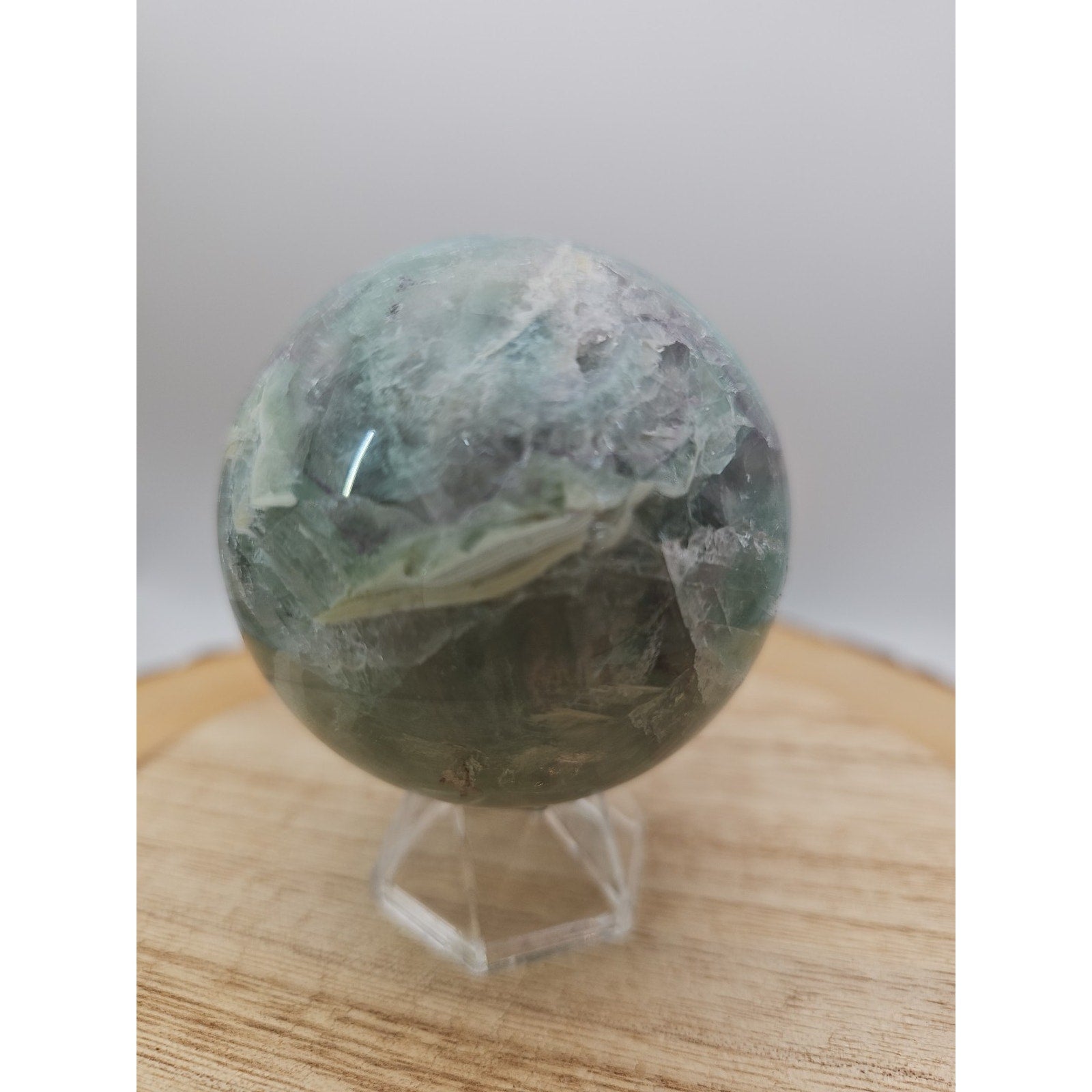 1.16lb Natural Rainbow Fluorite Quartz Crystal Sphere Ball Polished