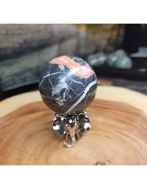 Load image into Gallery viewer, Ocean Jasper Sphere .75lbs 58mm. W/ Elephant Stand
