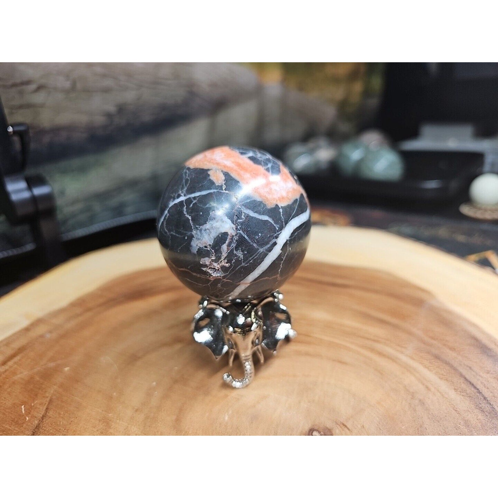 Ocean Jasper Sphere .75lbs 58mm. W/ Elephant Stand