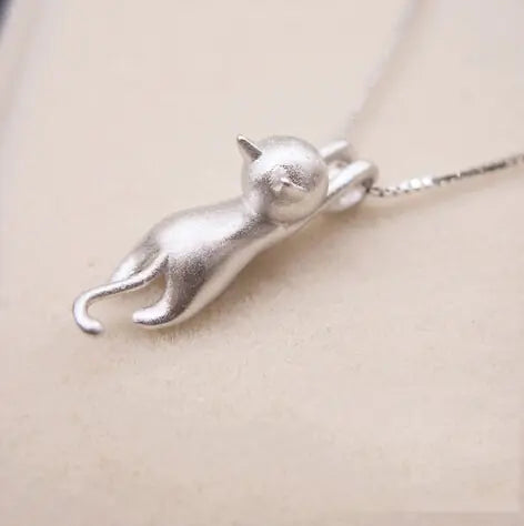 Load image into Gallery viewer, Silver Cat Pendant Necklace Jewelry
