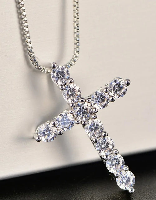 Load image into Gallery viewer, Crystal Cross Pendant Silver Chain Necklace - Fashionable Women&#39;s Jewelry Gift
