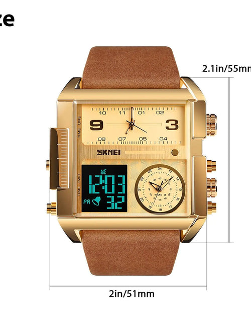 Load image into Gallery viewer, SKMEI Men Watch Large Dial Digital Quartz Sport Stopwatch Leather Wristwatch New
