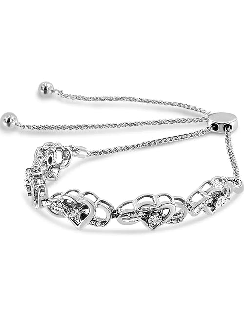 Load image into Gallery viewer, .925 Sterling Silver Diamond Accent Interlocking Infinity and Heart 4”-10” Adjustable Bolo Tennis Bolo Bracelet (H-I Color, I2-I3 Clarity)
