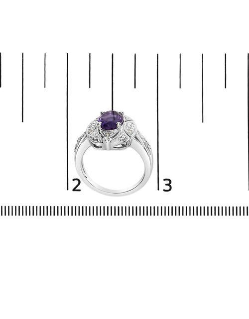 Load image into Gallery viewer, .925 Sterling Silver 9x7mm Oval Purple Amethyst and Round Diamond Accent Fashion Cocktail Ring (I-J Color, I1-I2 Clarity)
