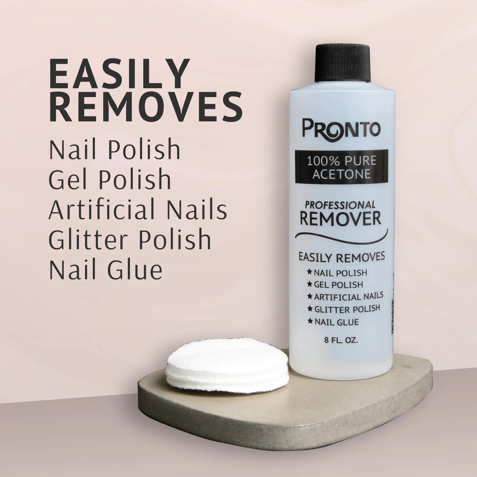 Pronto Acetone Nail Polish Remover 8 Fl Oz with Manicure Kit - Includes Nail File, Buffer, Pusher, Scraper - Pure Acetone 100 Percent - Quick & Professional Gel Acrylic Nail Remover Kit 8 Fl Oz + Manicure Kit