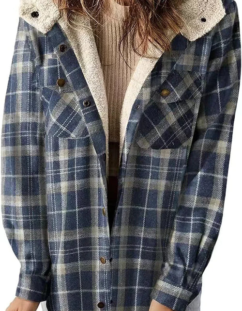 Load image into Gallery viewer, Cozy Plaid Hooded Wool Coat with Fleece Lining
