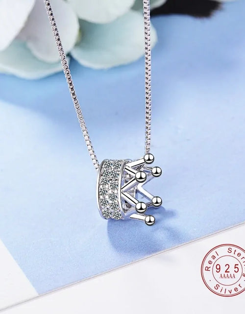 Load image into Gallery viewer, Princess Crown CZ Pendant Necklace: Unique Fine Jewelry for Women
