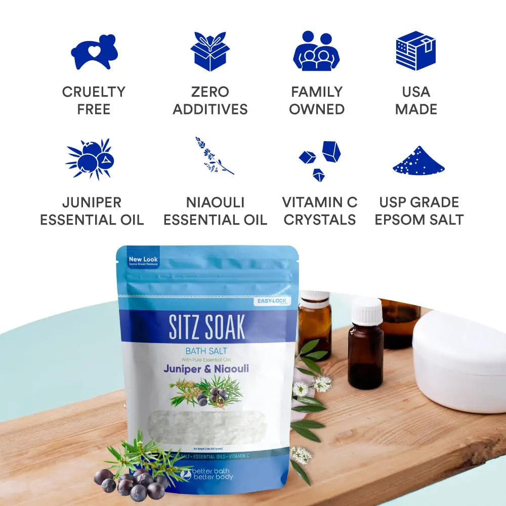 Sitz Bath Soak 2-Lbs Sitz Salt Epsom Salt Hemorrhoid Soothing with Pure Essential Oils in BPA Free Pouch with Press-Lock Seal Made in USA 2 Pound (Pack of 1)