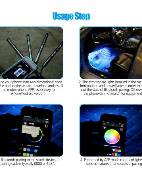 Load image into Gallery viewer, 4X 48LED RGB Car Interior Atmosphere Light Strip Bar Bluetooth APP Music Control
