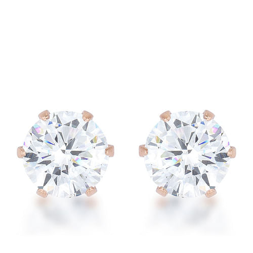 Reign 3.4ct CZ Rose Gold Stainless Steel Stud Earrings