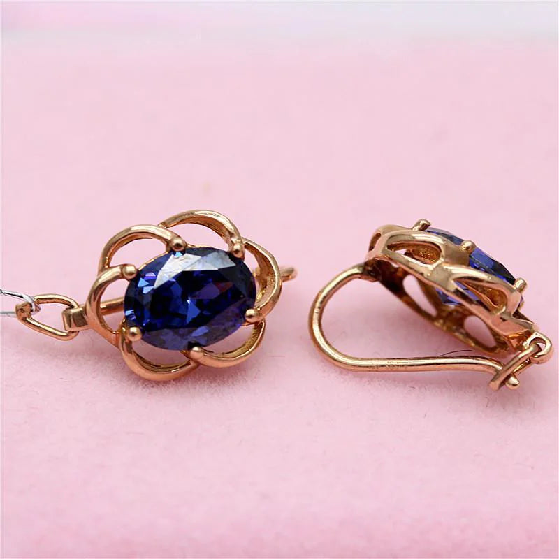 Purple Gold Earrings with Blue Stone