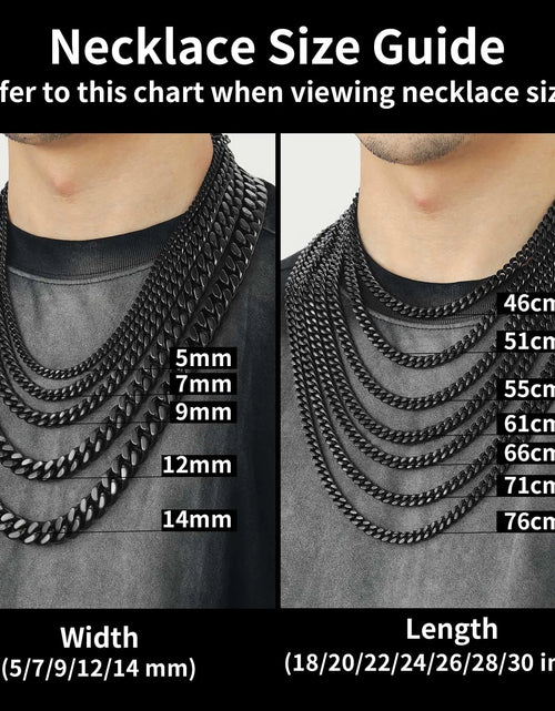 Load image into Gallery viewer, ChainsHouse Stainless Steel Mens Cuban Link Chain, Black/18K Gold Miami Cuban Chain Necklace, 5/7/9mm/12mm Width, No Tarnish&amp; Durable Hip Hop Mens Jewelry, 18&quot;-30&quot;, Send Gift Box 20 inches d. 12mm width-black
