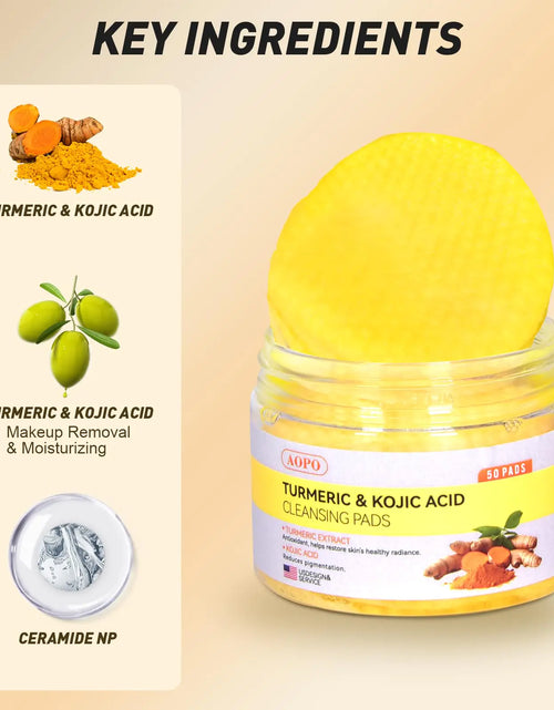 Load image into Gallery viewer, Kojic Acid and Turmeric Cleansing Pads, 50 Pcs, for Face Cleansing and Exfoliation
