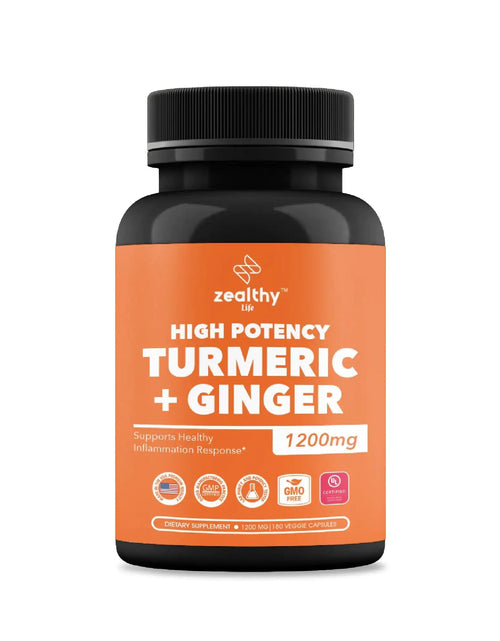 Load image into Gallery viewer, High Potency 1200mg Turmeric and Ginger Supplement Antioxidant 180 Capsules
