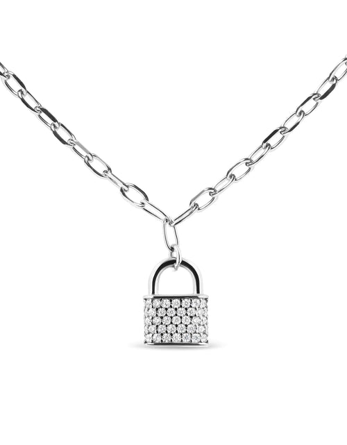 Load image into Gallery viewer, .925 Sterling Silver 1/4 Cttw Diamond Lock Pendant Necklace with Paperclip Chain (H-I Color, SI2-I1 Clarity)
