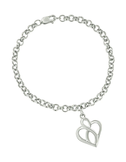 Load image into Gallery viewer, .925 Sterling Silver Open Heart with Center Vertical Infinity Chain Charm Bracelet - Size 7&quot;
