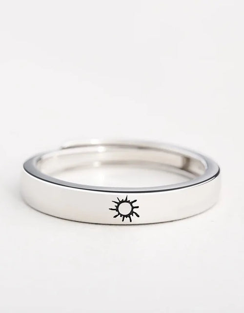 Load image into Gallery viewer, Minimalist Silver Sun Moon Adjustable Ring - Couple Engagement Jewelry
