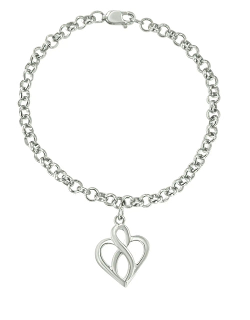 Load image into Gallery viewer, .925 Sterling Silver Open Heart with Center Vertical Infinity Chain Charm Bracelet - Size 7&quot;
