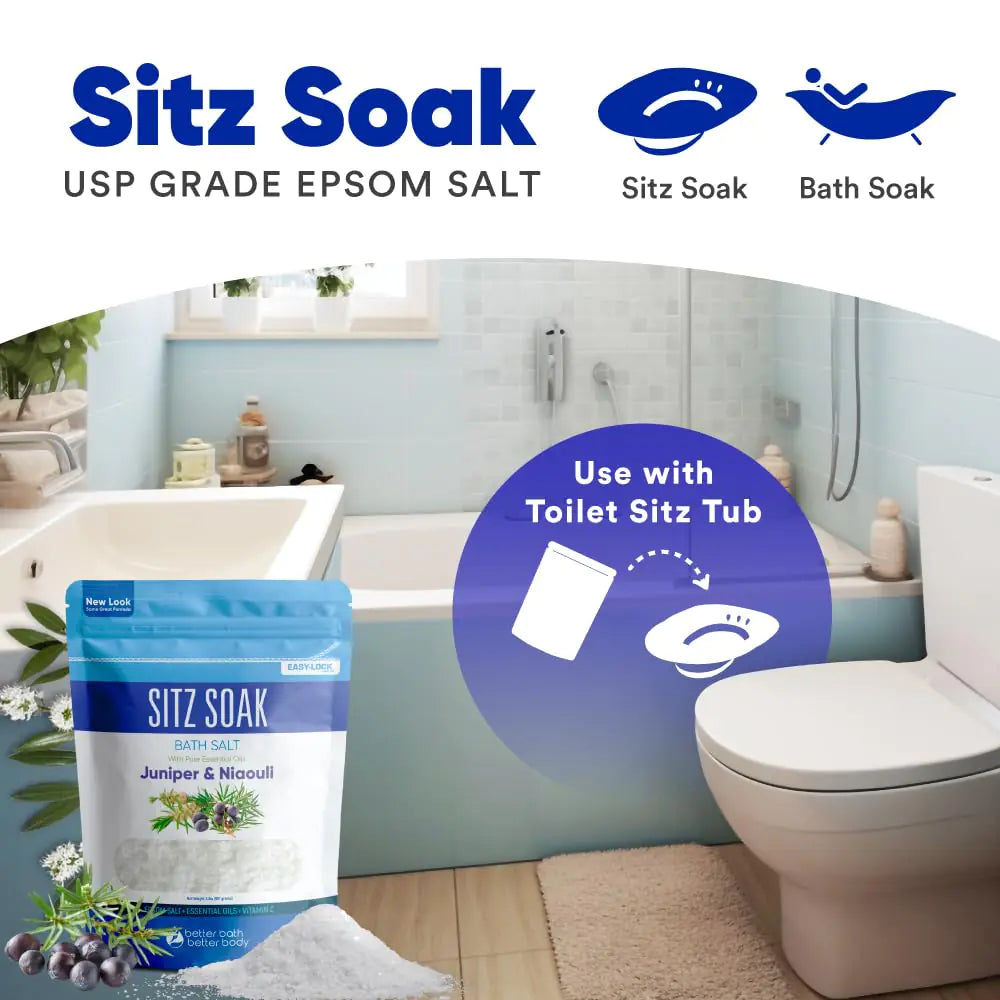 Sitz Bath Soak 2-Lbs Sitz Salt Epsom Salt Hemorrhoid Soothing with Pure Essential Oils in BPA Free Pouch with Press-Lock Seal Made in USA 2 Pound (Pack of 1)