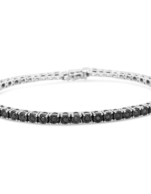 Load image into Gallery viewer, .925 Sterling Silver 1.0 Cttw Miracle-Set Treated Black Diamond Round Miracle Plate Tennis Bracelet (Black Color, I3 Clarity) - 7.25&quot;
