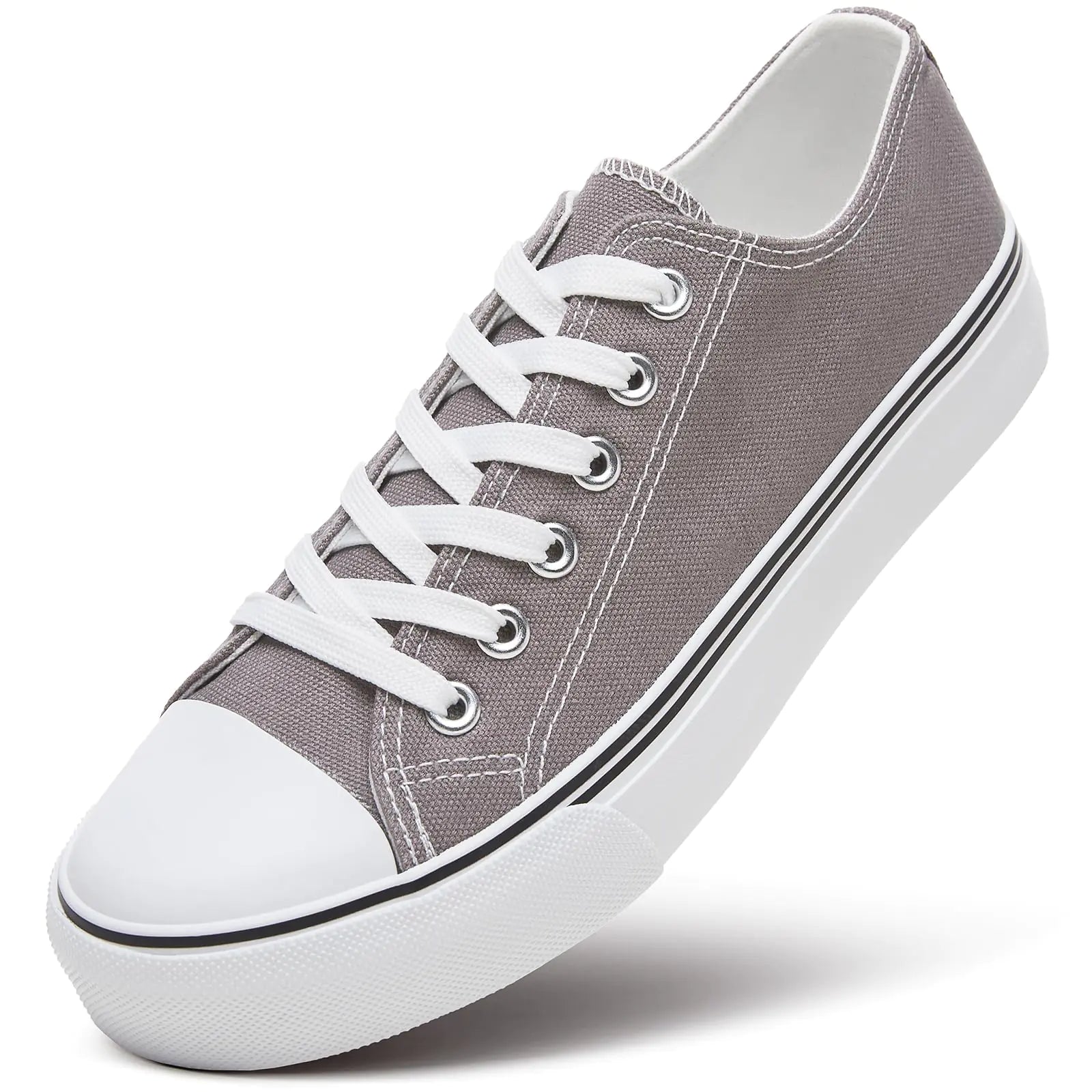 ZGR Womens Low Top Canvas Shoes,Lace up Canvas Sneakers,Casual White Tennis Walking Shoes 9.5 Grey