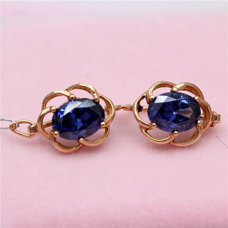 Purple Gold Earrings with Blue Stone