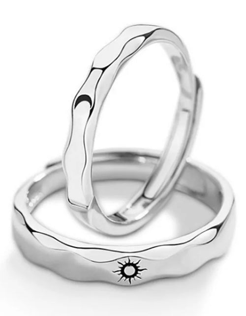 Load image into Gallery viewer, Minimalist Silver Sun Moon Adjustable Ring - Couple Engagement Jewelry
