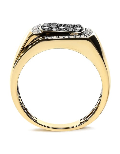 Load image into Gallery viewer, Men&#39;s 14K Yellow Gold Plated .925 Sterling Silver 1.00 Cttw White and Black Treated Diamond  Ring (Black / I-J Color, I2-I3 Clarity)
