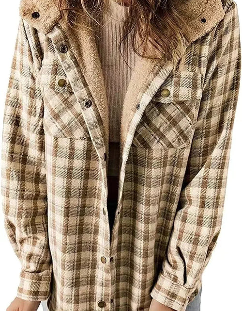 Load image into Gallery viewer, Cozy Plaid Hooded Wool Coat with Fleece Lining
