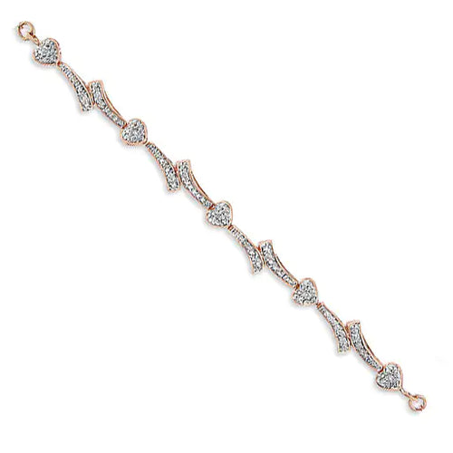 Load image into Gallery viewer, .925 Sterling Silver Diamond Accent Heart and Wave Link Bolo Bracelet (I-J Color, I2-I3 Clarity) - 6&quot; to 9&quot; Adjustable
