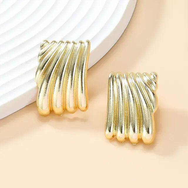 Metal Square Striped Wave Jewelry