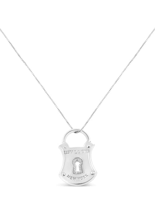 Load image into Gallery viewer, .925 Sterling Silver 1/10 Cttw Diamond Lock Pendant 18&quot; Necklace (H-I Color, I1-I2 Clarity)
