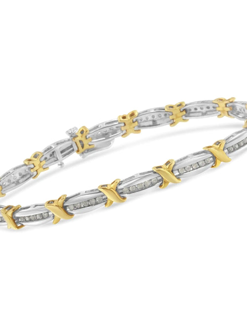 Load image into Gallery viewer, Two-Tone 10K Yellow Gold over .925 Sterling Silver 1.0 Cttw Diamond Channel Set Tapered &amp; X-Link 7&quot; Tennis Bracelet (H-I Color, I2-I3 Clarity)
