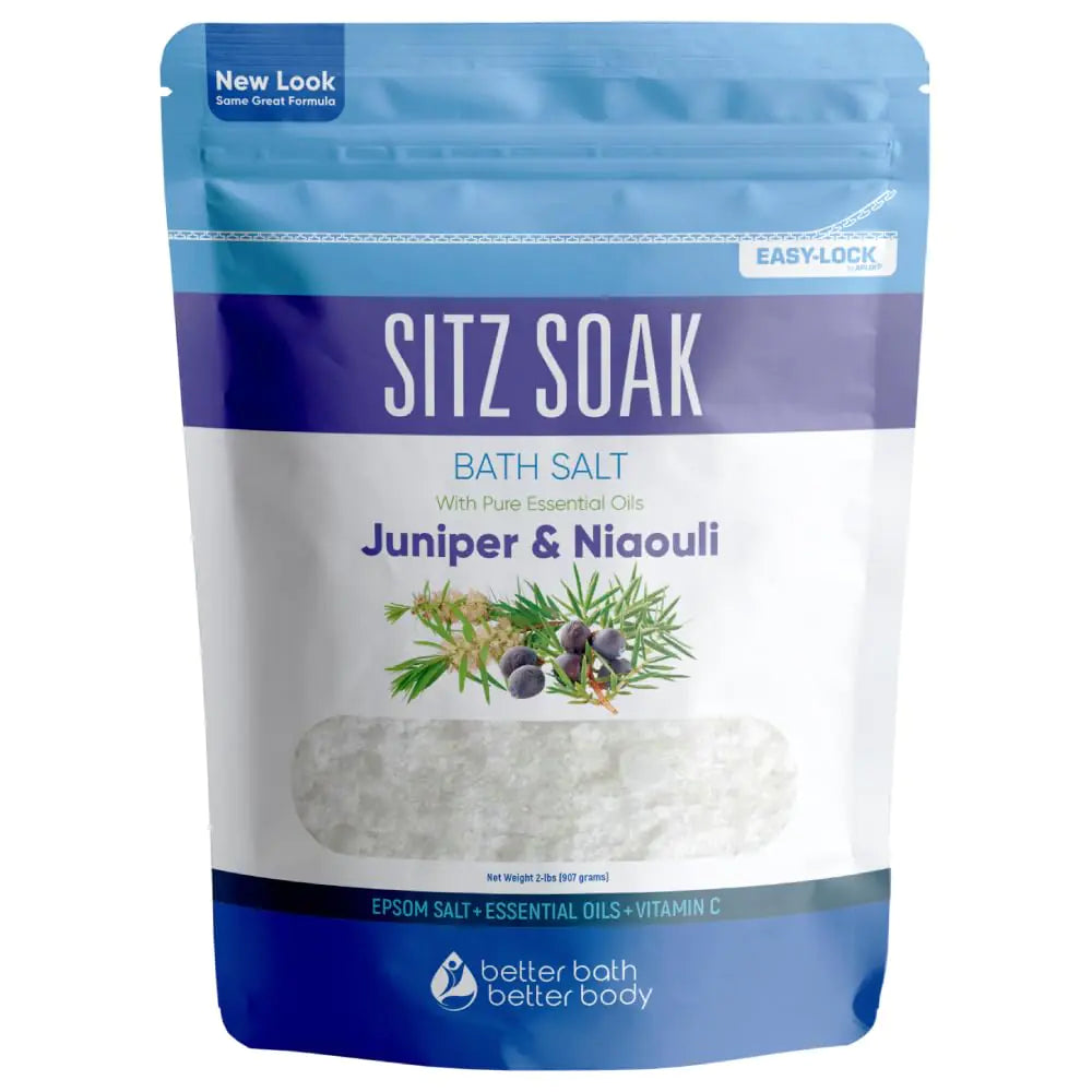 Sitz Bath Soak 2-Lbs Sitz Salt Epsom Salt Hemorrhoid Soothing with Pure Essential Oils in BPA Free Pouch with Press-Lock Seal Made in USA 2 Pound (Pack of 1)