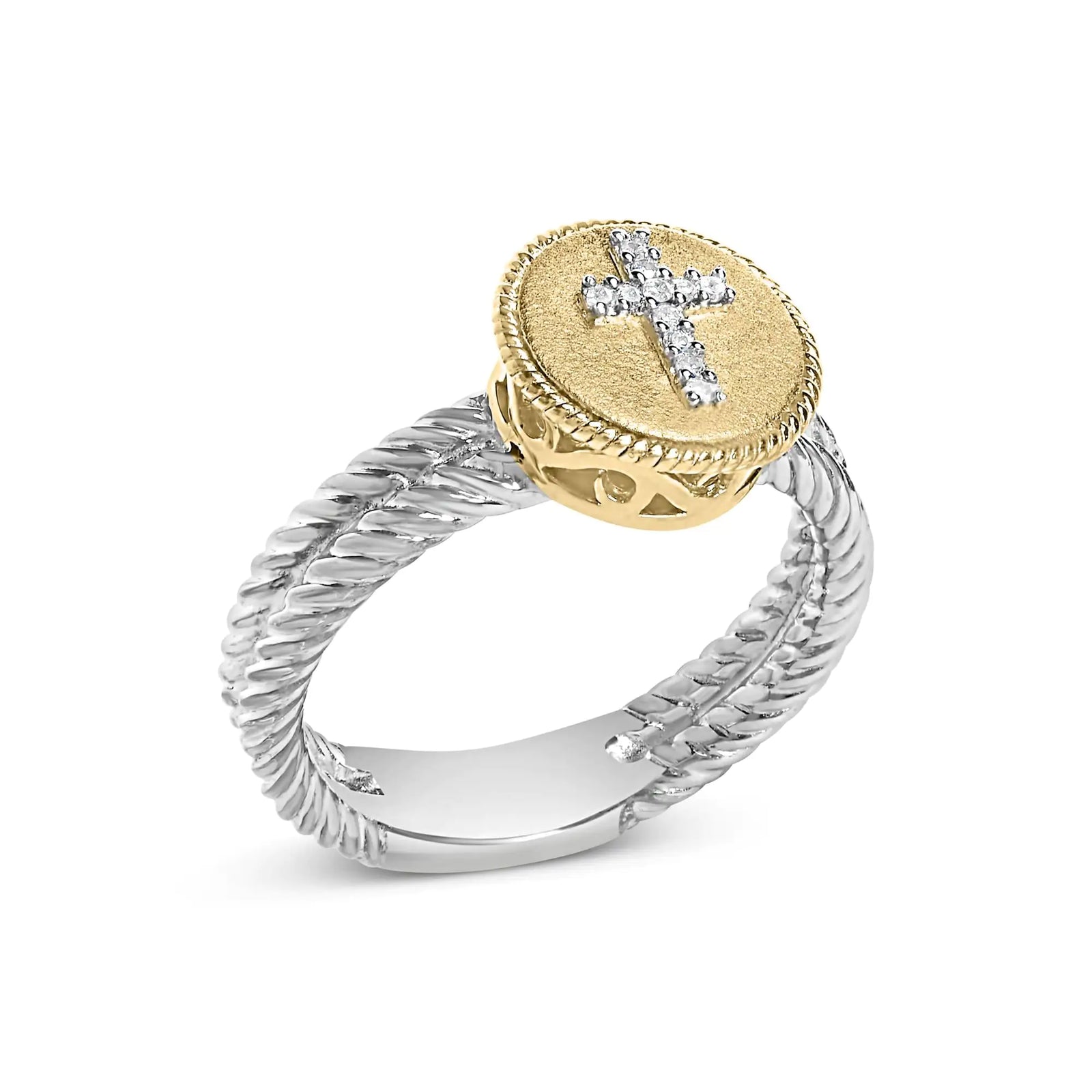 18K Yellow Gold Plated .925 Sterling Silver Diamond Cross Ring with Satin Finish (I-J Color, SI1-SI2 Clarity)