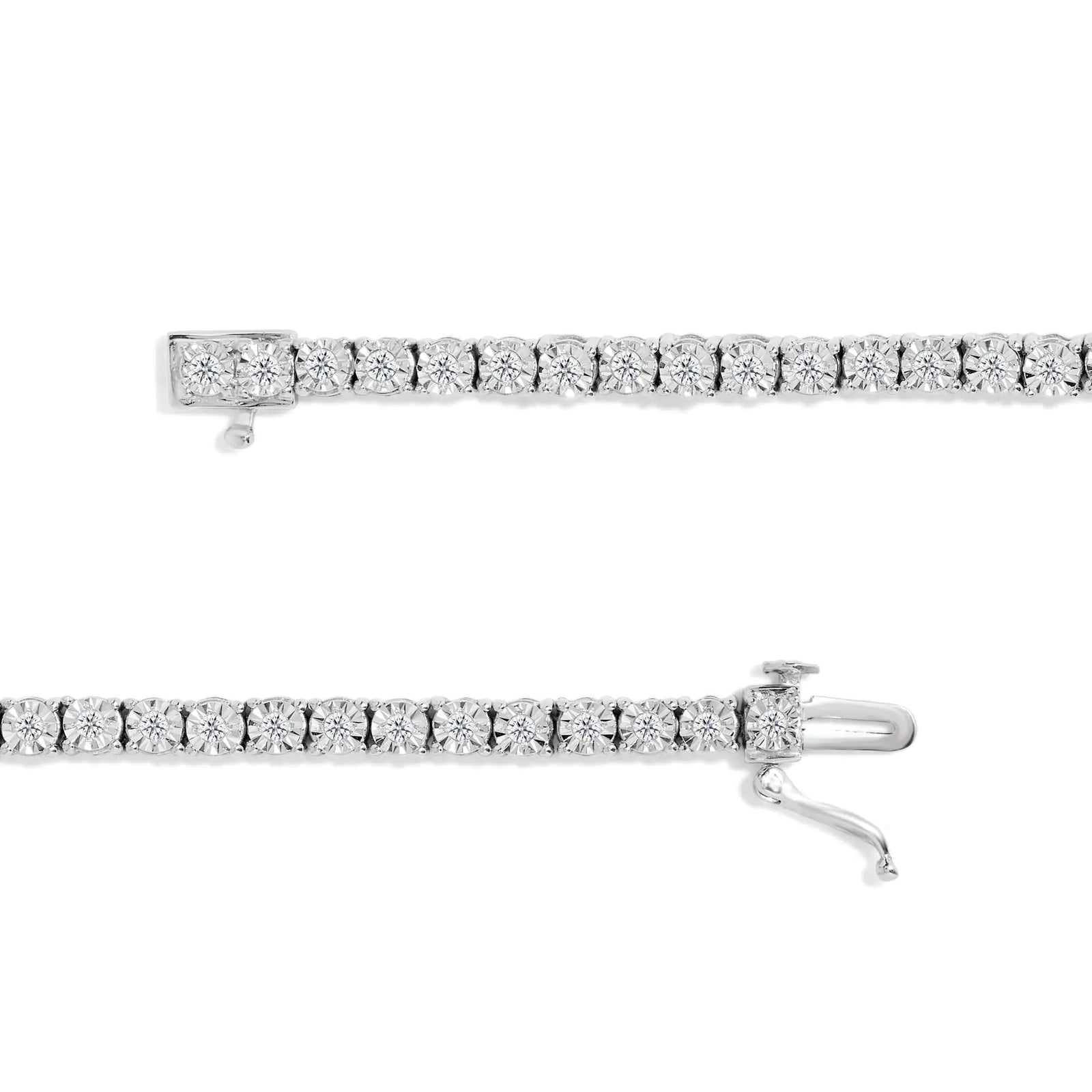 .925 Sterling Silver 1.0 Cttw Diamond Illusion-Set Miracle Plate Tennis Bracelet (I-J Color, I3 Clarity) - 7"