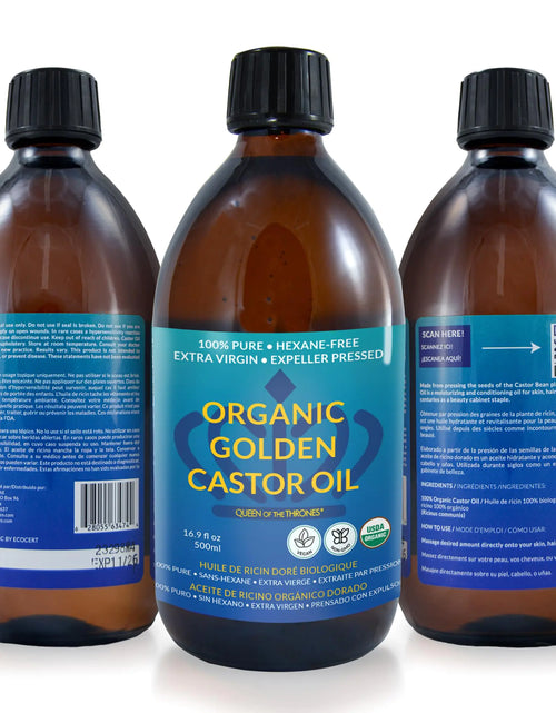 Load image into Gallery viewer, QUEEN OF THE THRONES Organic Golden Castor Oil - 500mL (16.9oz) | 100% Pure &amp; Expeller-Pressed for Hair, Skin &amp; Digestion | Hexane Free | USDA Certified 16.9 Fl Oz (Pack of 1)
