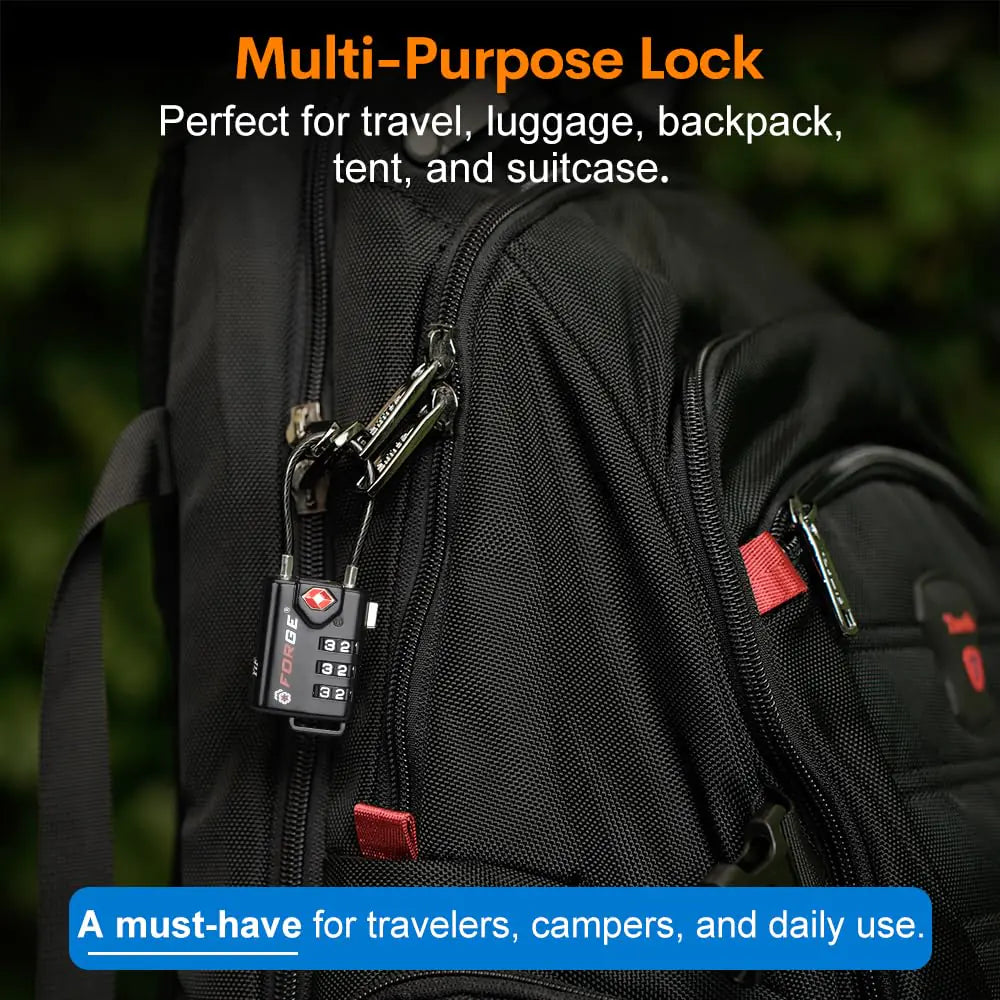 TSA Approved Cable Luggage Locks, Re-settable Combination with Alloy Body Black Single Pack