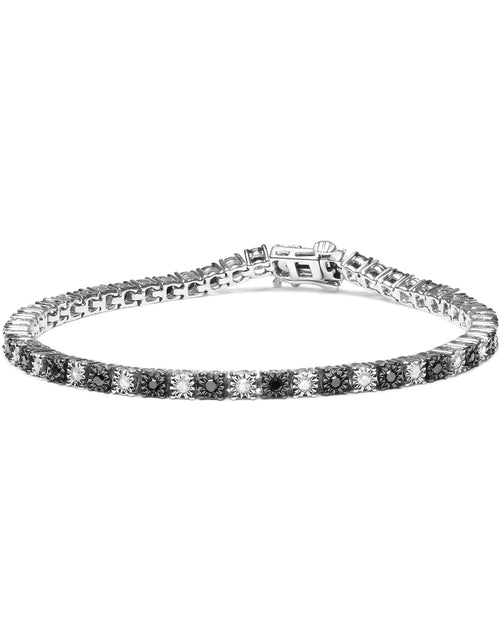 Load image into Gallery viewer, .925 Sterling Silver 1.0 Cttw with Alternating Round White Diamond and Round Treated Black Diamond Tennis Bracelet (Black and I-J Color, I3 Clarity) - Size 7&quot; Inches
