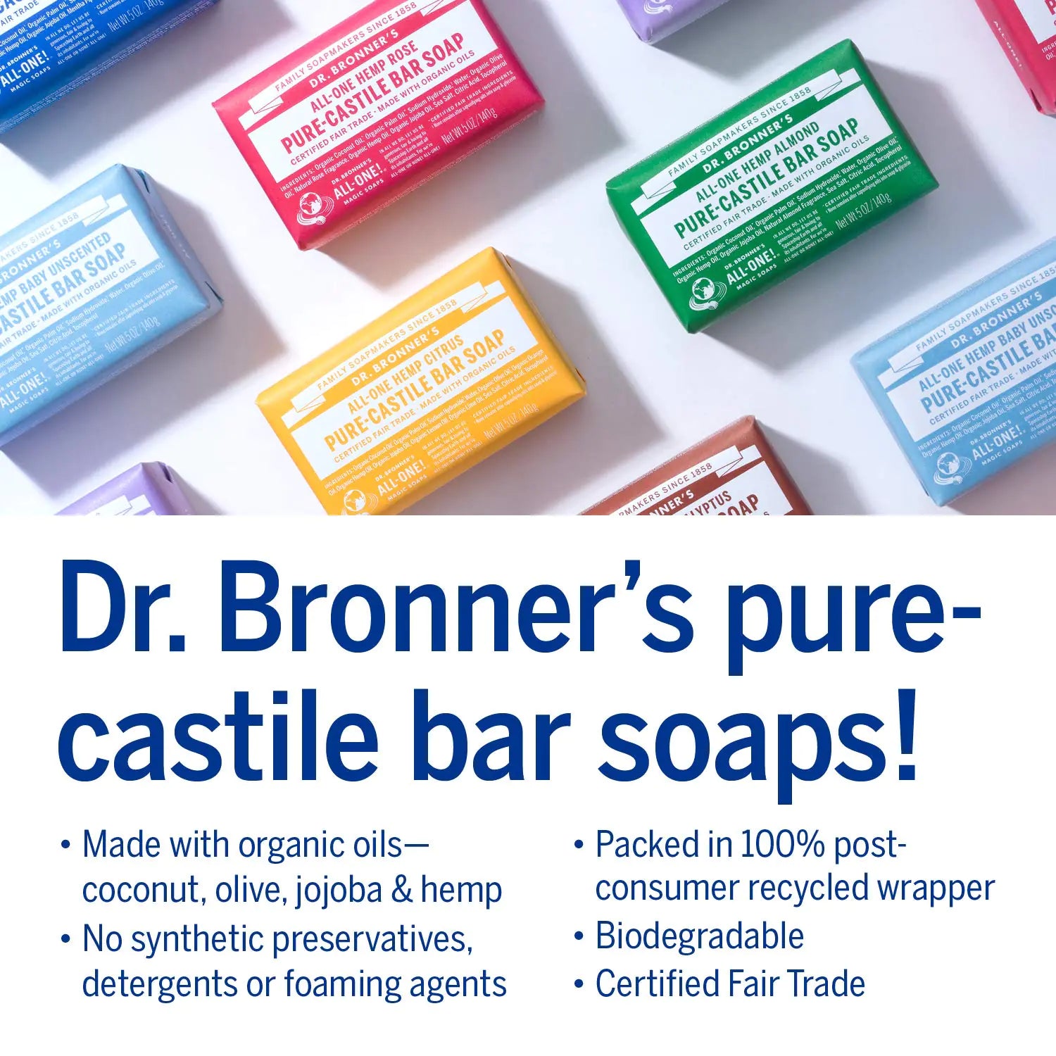 Dr. Bronner's - Pure-Castile Bar Soap (Tea Tree, 5 ounce) - Made with Organic Oils, For Face, Body, Hair and Dandruff, Gentle on Acne-Prone Skin, Biodegradable, Vegan, Non-GMO 5 Ounce (Pack of 1)