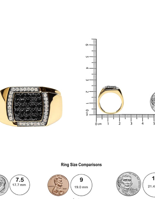 Load image into Gallery viewer, Men&#39;s 14K Yellow Gold Plated .925 Sterling Silver 1.00 Cttw White and Black Treated Diamond  Ring (Black / I-J Color, I2-I3 Clarity)
